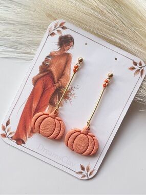 Handcrafted Peach Pumpkin Drop Earrings - Women Jewelry